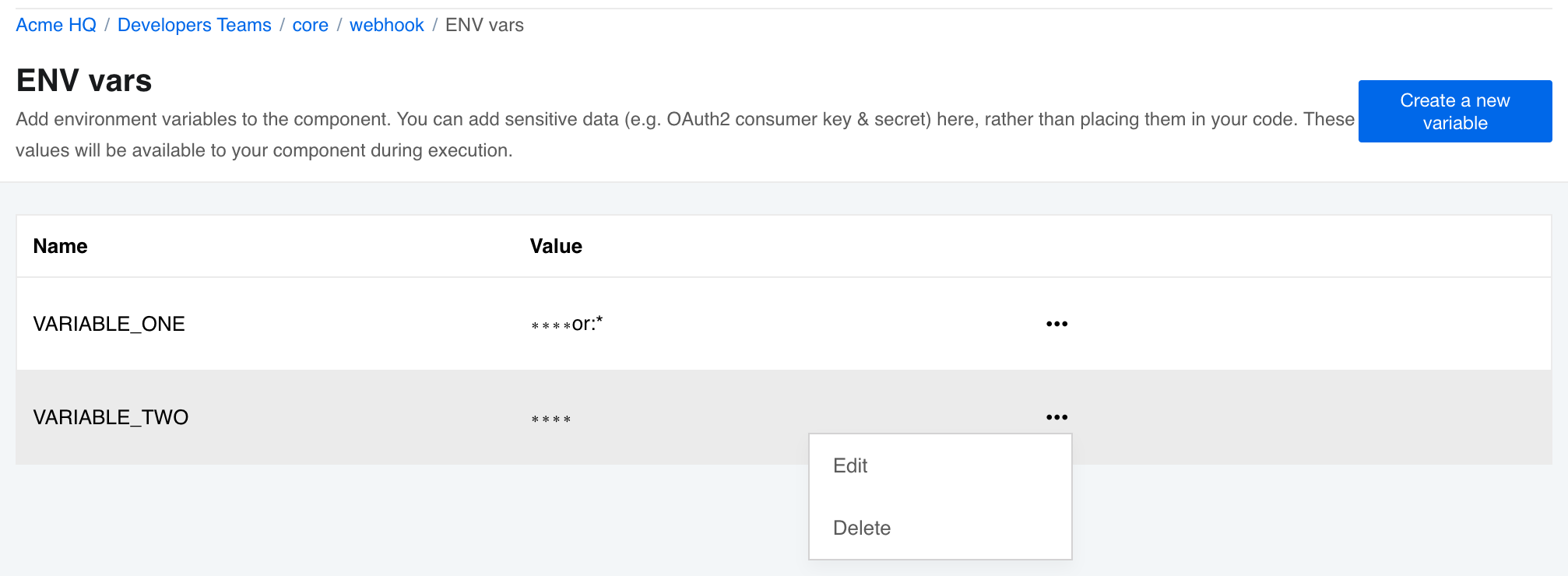 Component repositories: environment variables