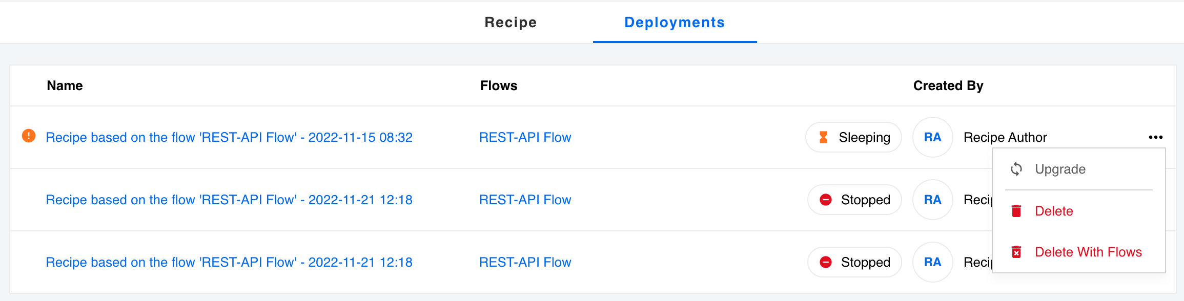 Recipe Deployments