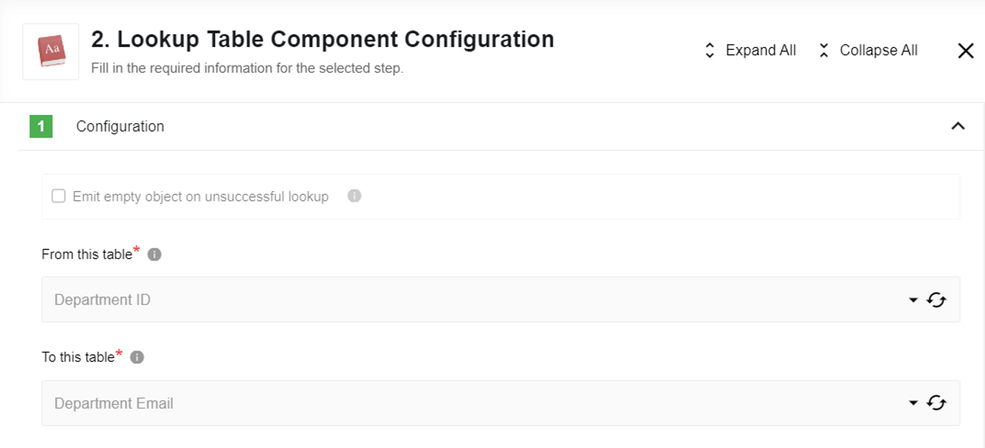 Lookup table use case configuration