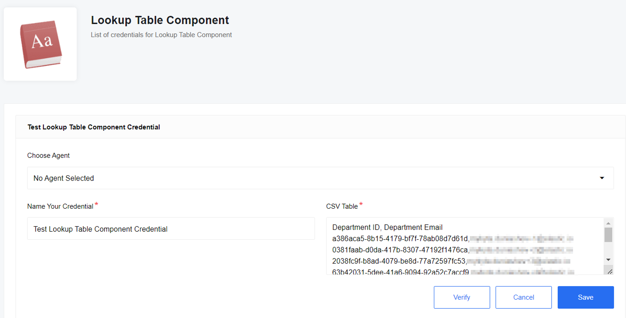 Lookup table use case credentials