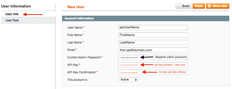 Filling the user information