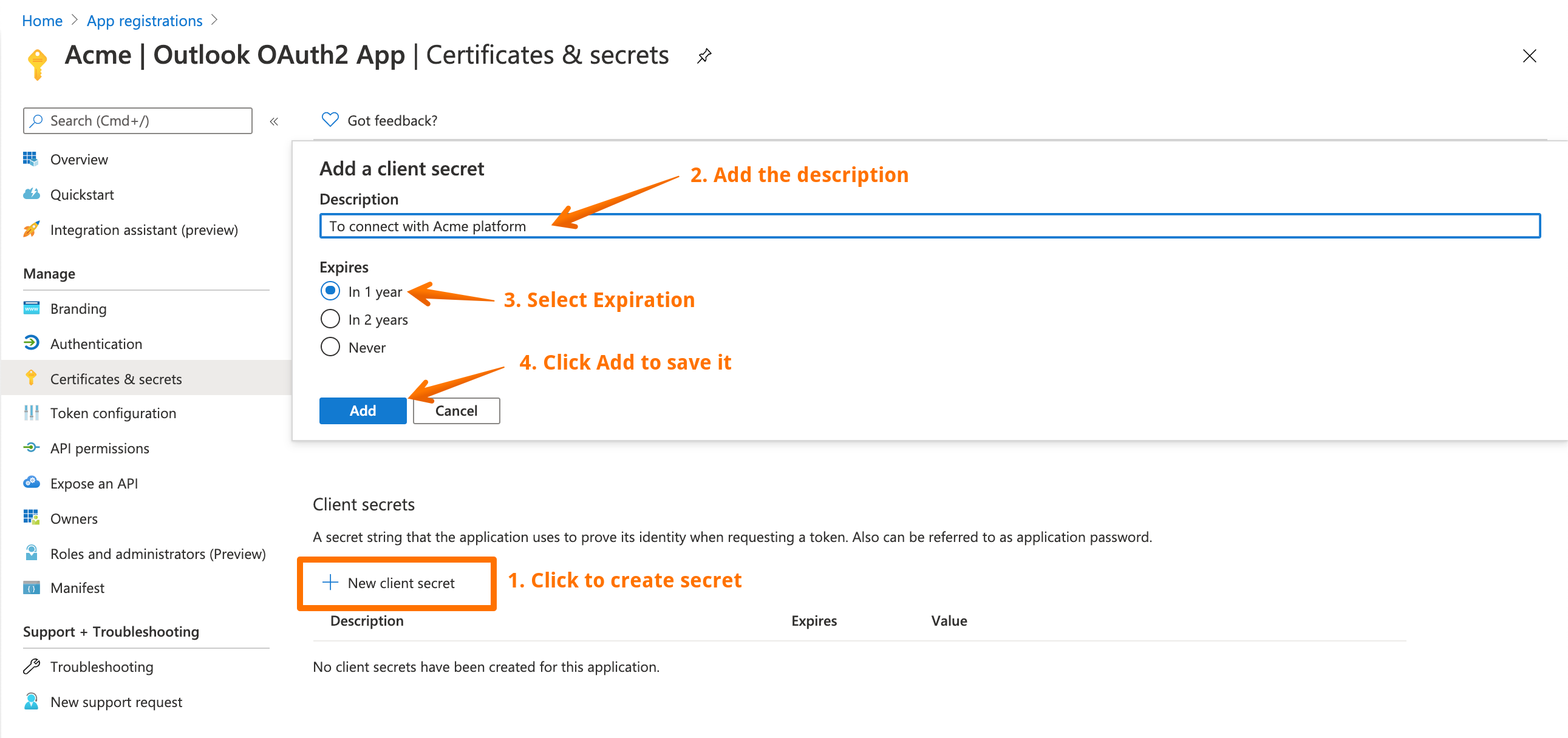 Setting the Client secret value