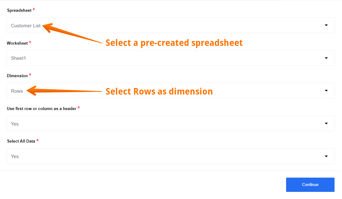 Google Spreadsheet configure input