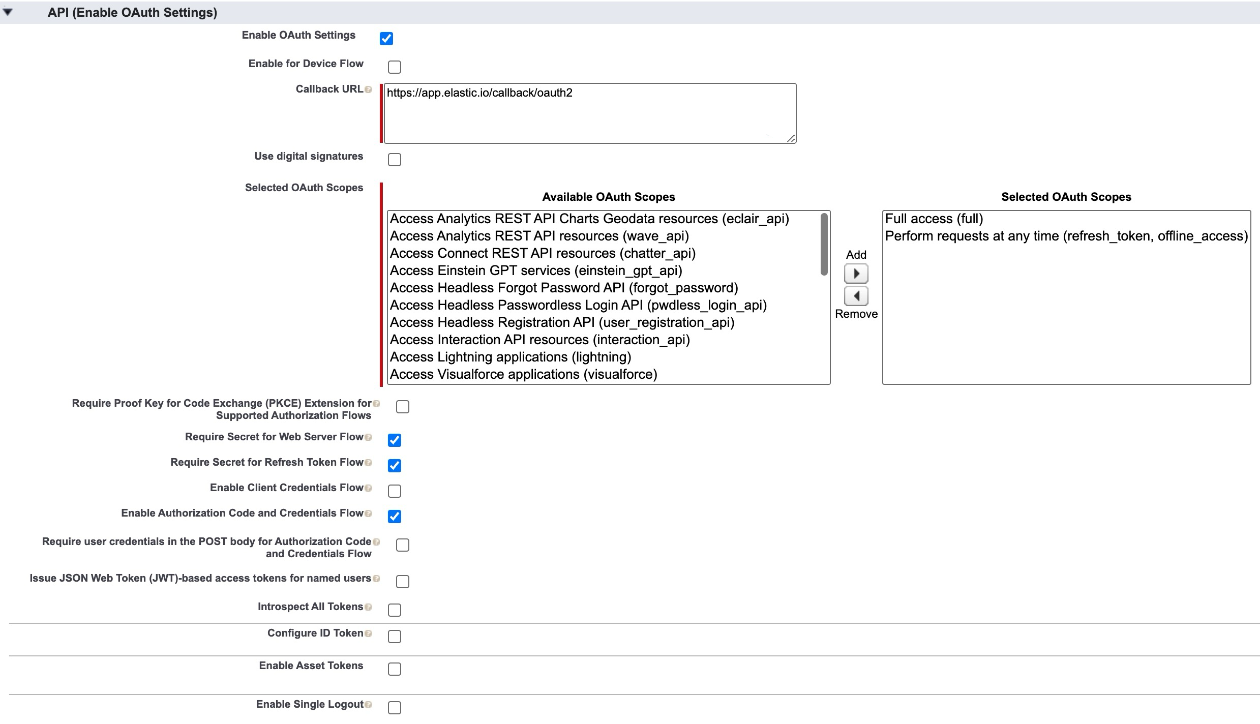 Configuring the OAuth settings