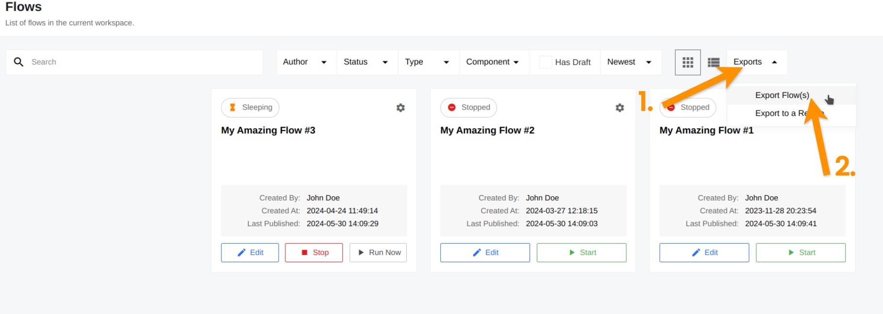 Export multiple flows