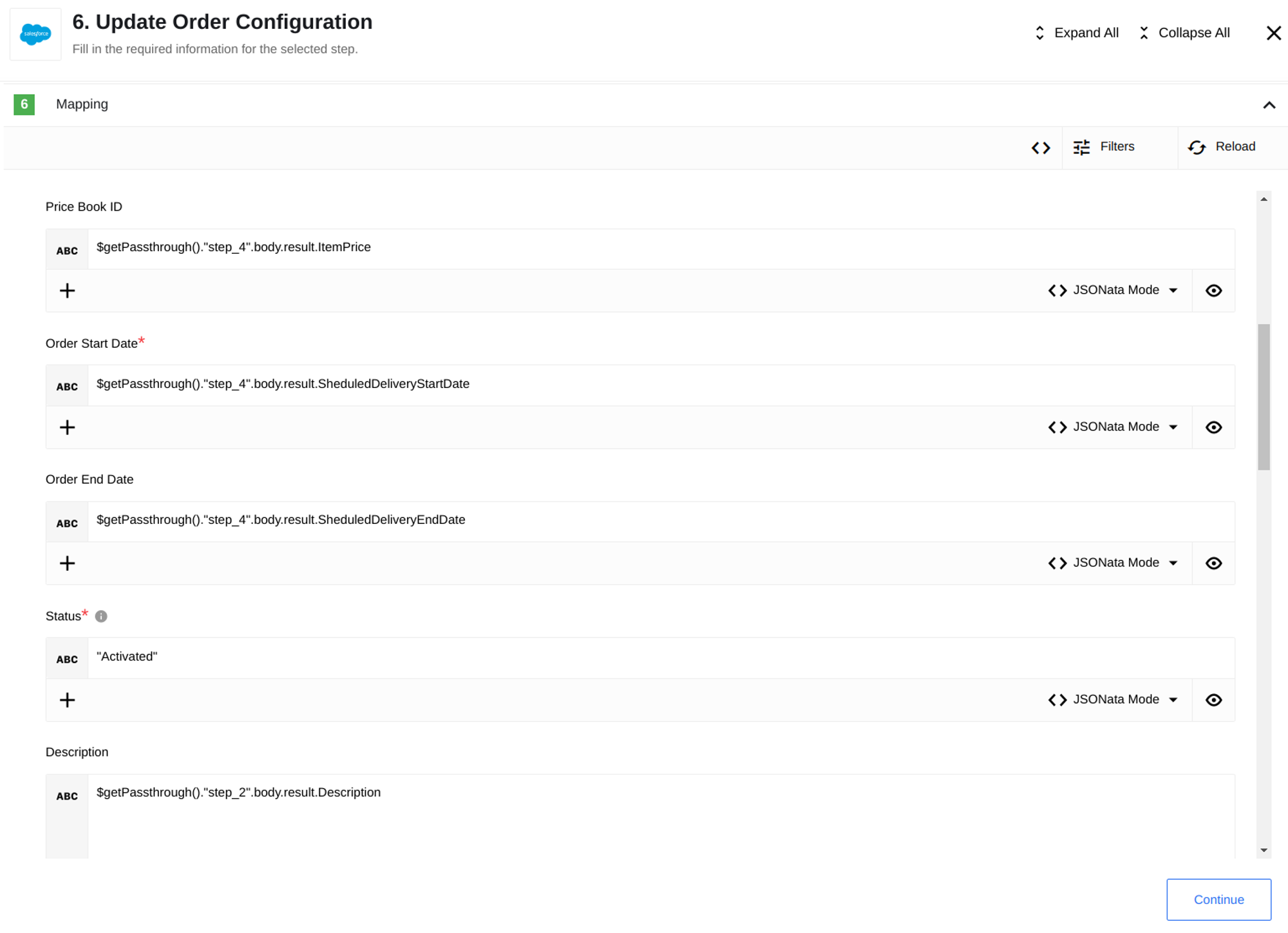 Update order configuration