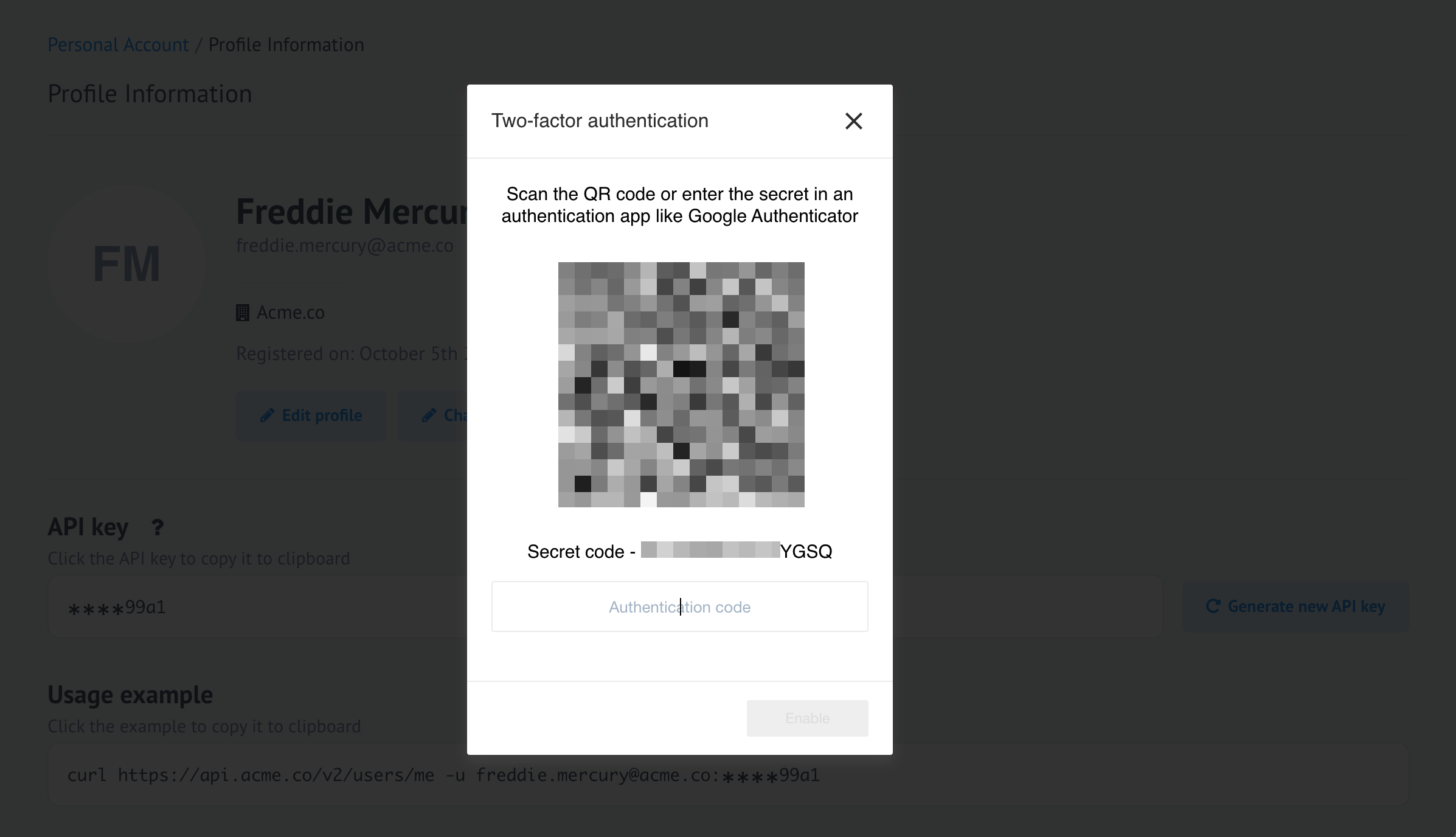 Generated QR code