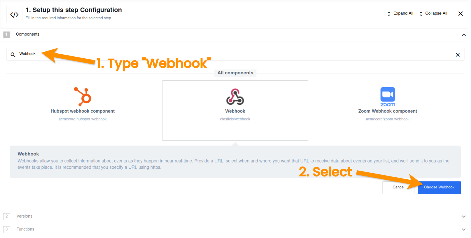 Selecting the webhook component