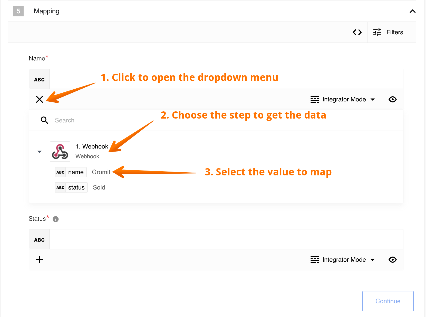 Mapping: Selecting drop-down