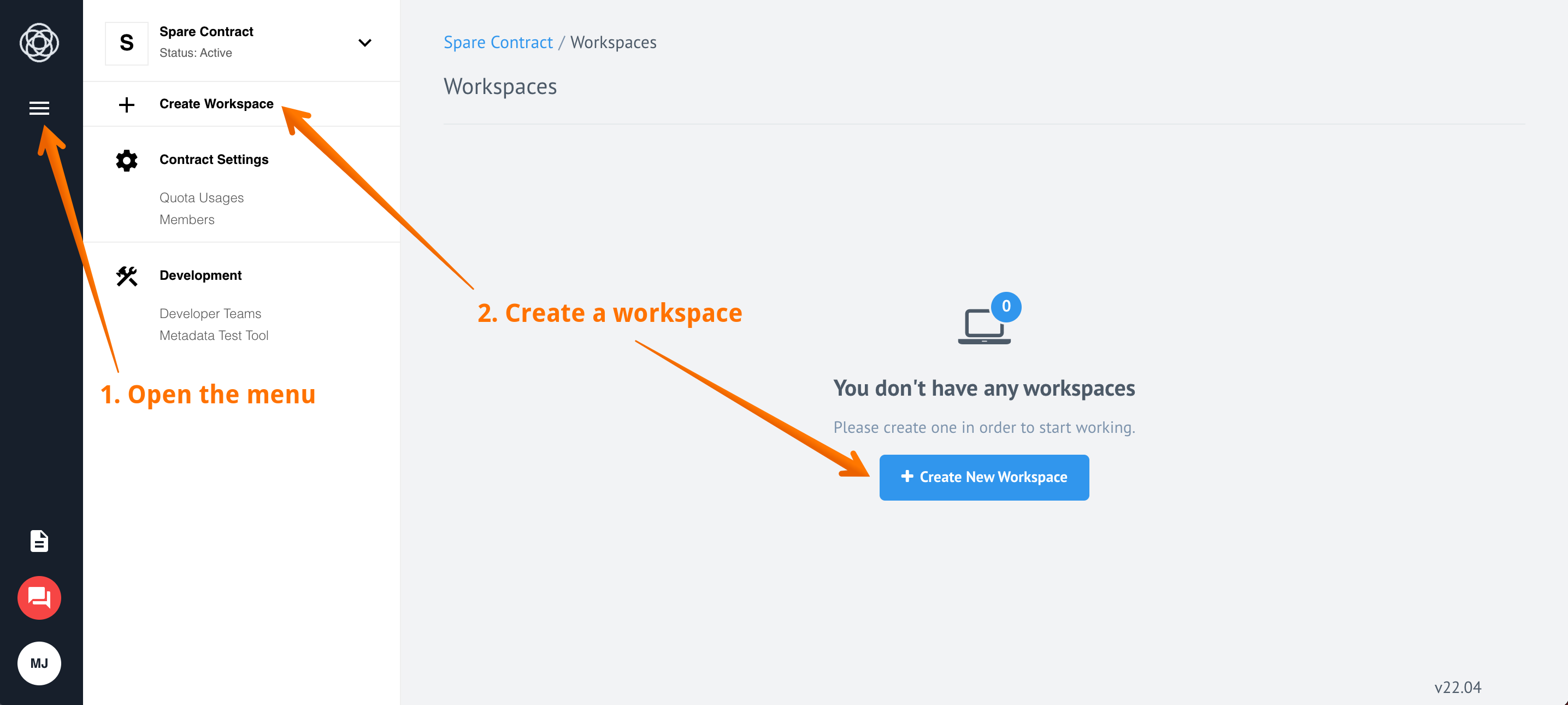 Creating workspace in empty contract