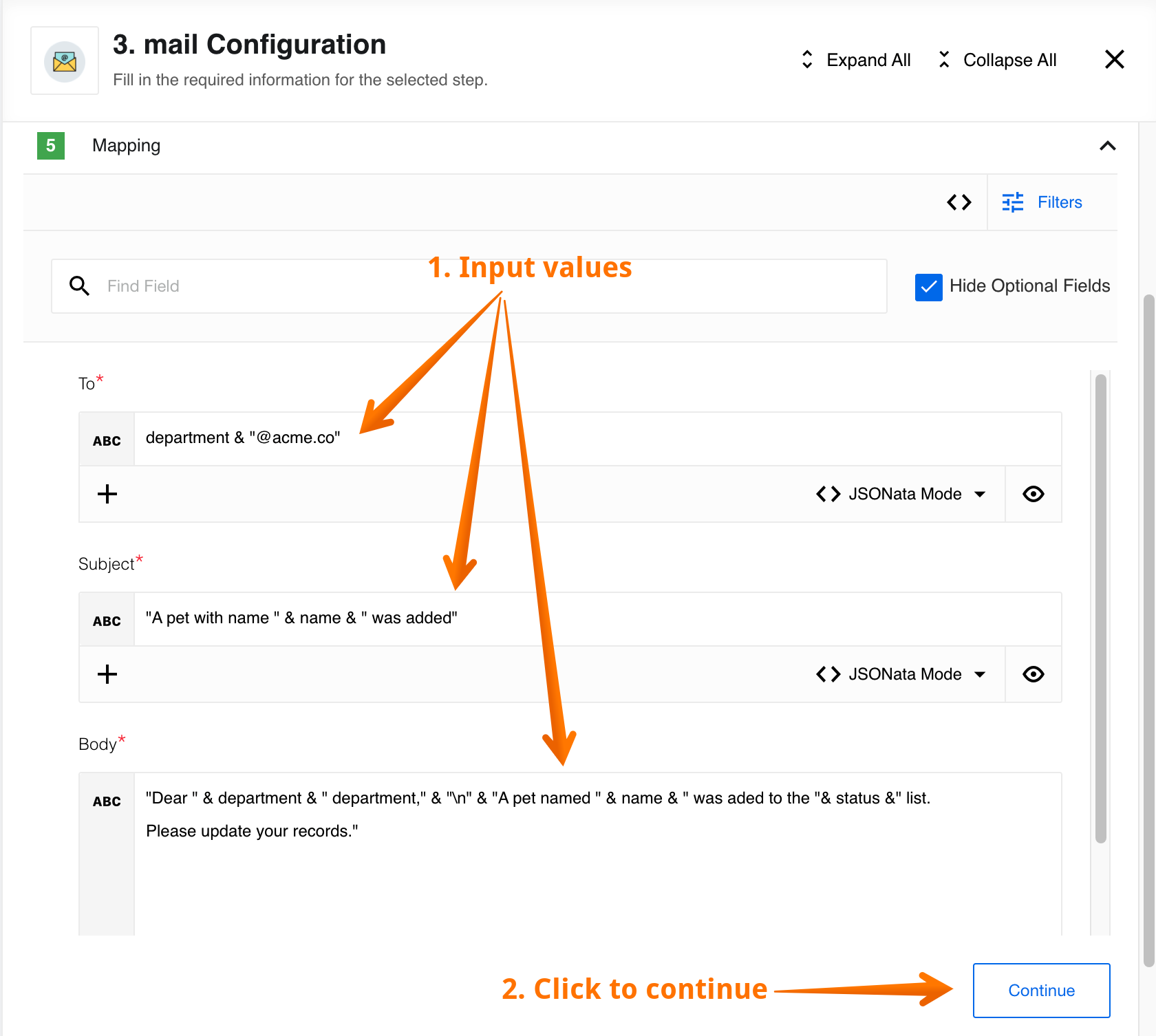 Configuring e-mail component